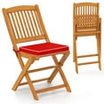 thumbnail image 1 of Costway Outdoor Folding Chairs Set of 2 Acacia Wood High-Back Chair with Seat Cushions Red, 1 of 8