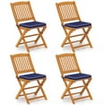 thumbnail image 1 of Costway Outdoor Folding Chairs Set of 4 Acacia Wood High-Back Chair with Seat Cushions Navy, 1 of 8