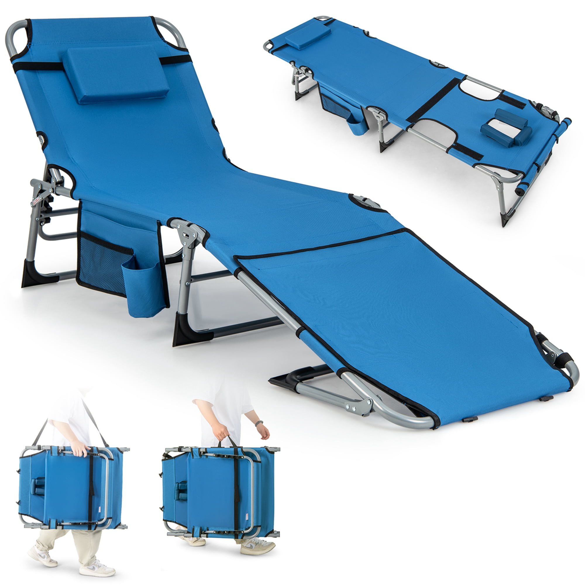 Costway Outdoor Folding Chaise 5Position Lounge Chair with Face Hole
