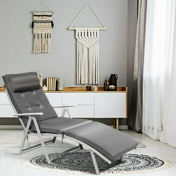 Costway Outdoor Folding Chaise Lounge Chair w/Cushion Gray