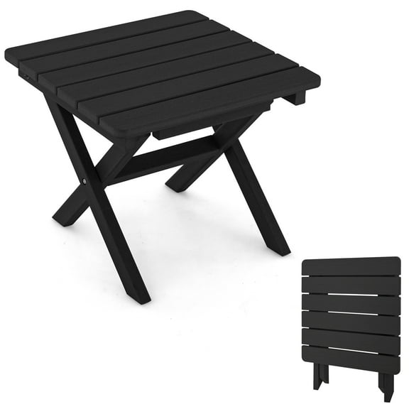 Costway Outdoor Folding Side Table Weather-Resistant HDPE Adirondack Table Black