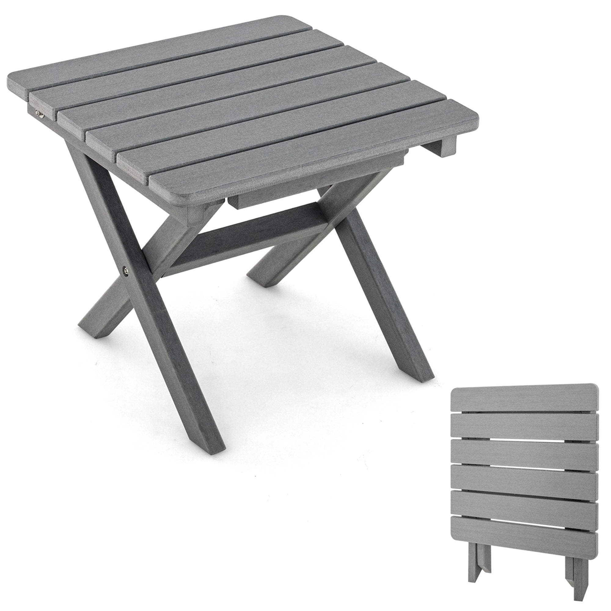 Costway Outdoor Folding Side Table WeatherResistant HDPE Adirondack Table Gray