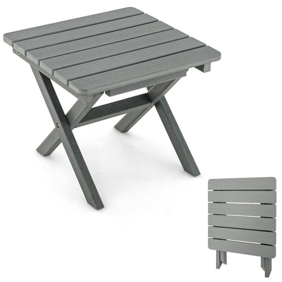Costway Outdoor Folding Side Table Weather-Resistant HDPE Adirondack Table Gray