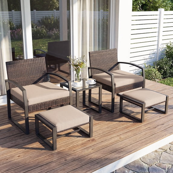 Costway Outdoor Furniture Set, Patio Rattan Conversation Set for Balcony,Porch, Backyard Mix Brown + Beige