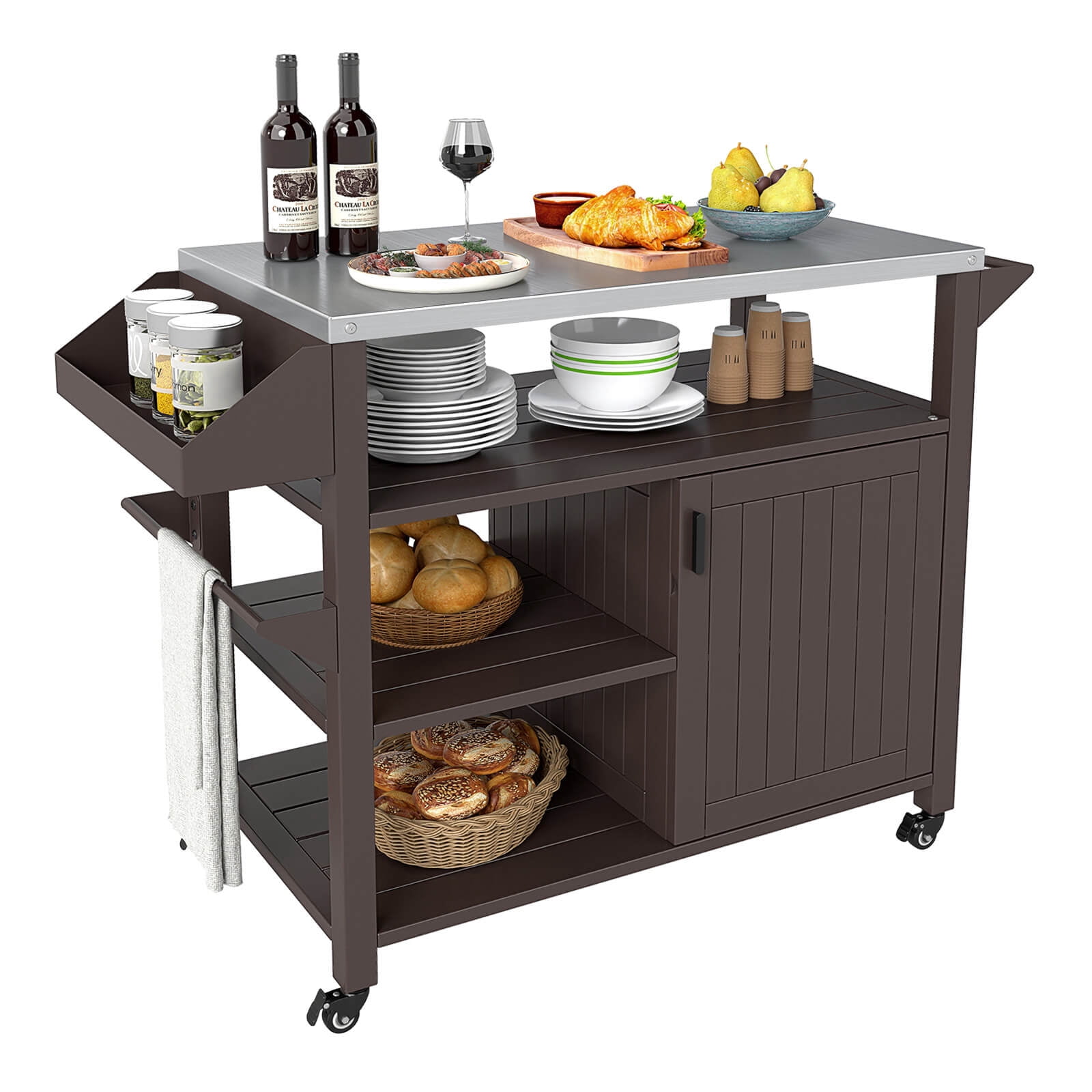 Costway Outdoor Grill Cart Movable Prep Table with Storage Cabinet