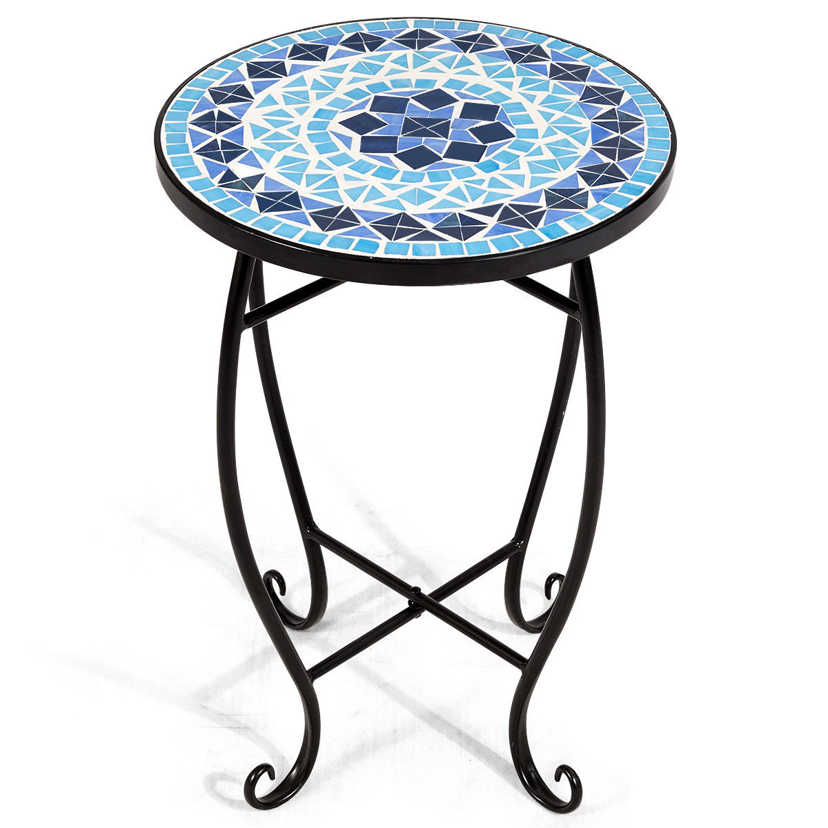 Costway Outdoor Indoor Accent Table,Mosaic Patio Table, Plant Stand Cobalt Blue Color Scheme Garden Steel - image 1 of 10