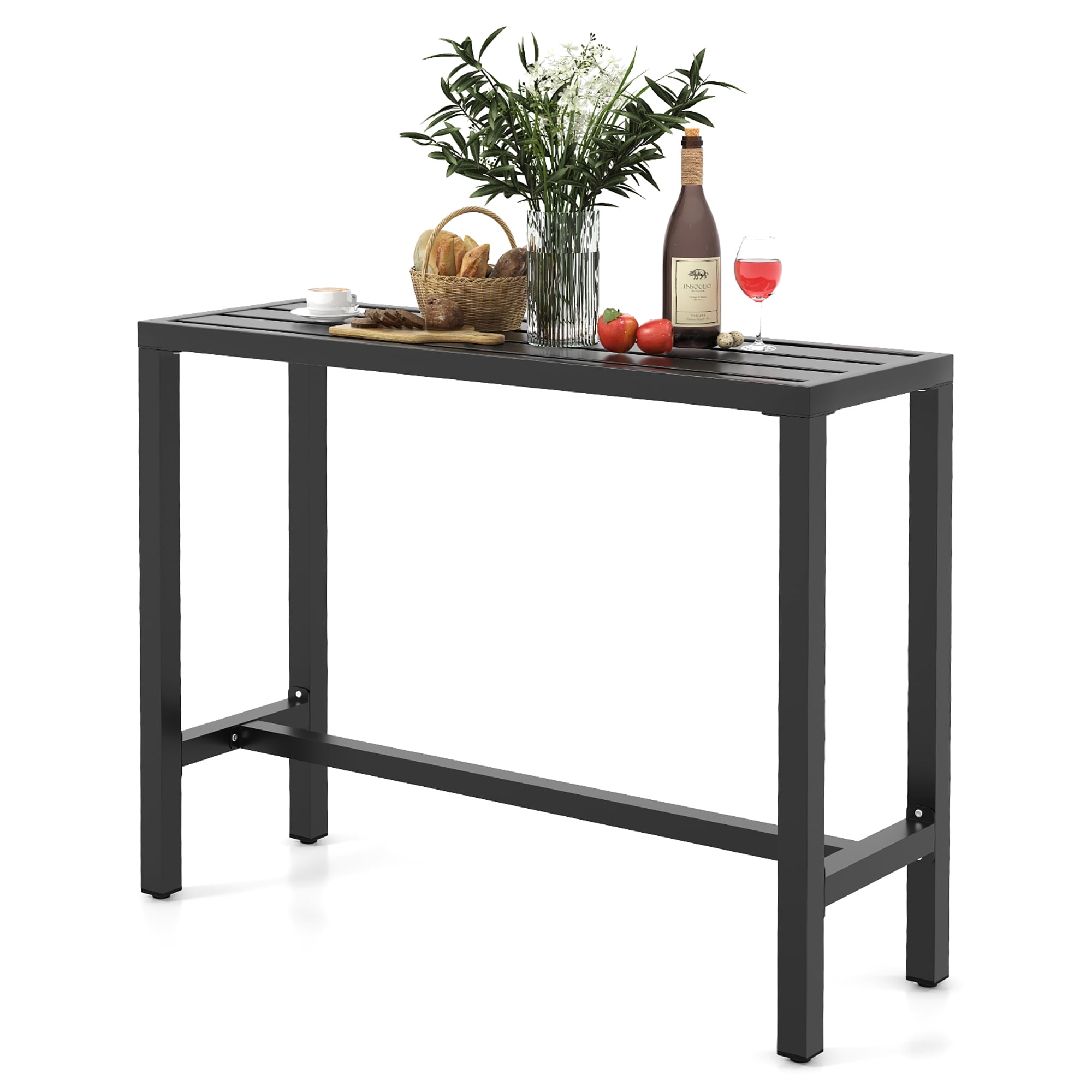 48" Black Metal Outdoor Bar Table with Footrest