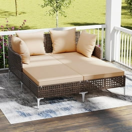 Costway Outdoor Rattan Daybed with Retractable Canopy Side