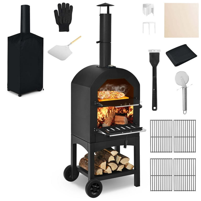 Costway Outdoor Pizza Oven Wood Fire Pizza Maker Grill w Pizza Stone Waterproof Cover
