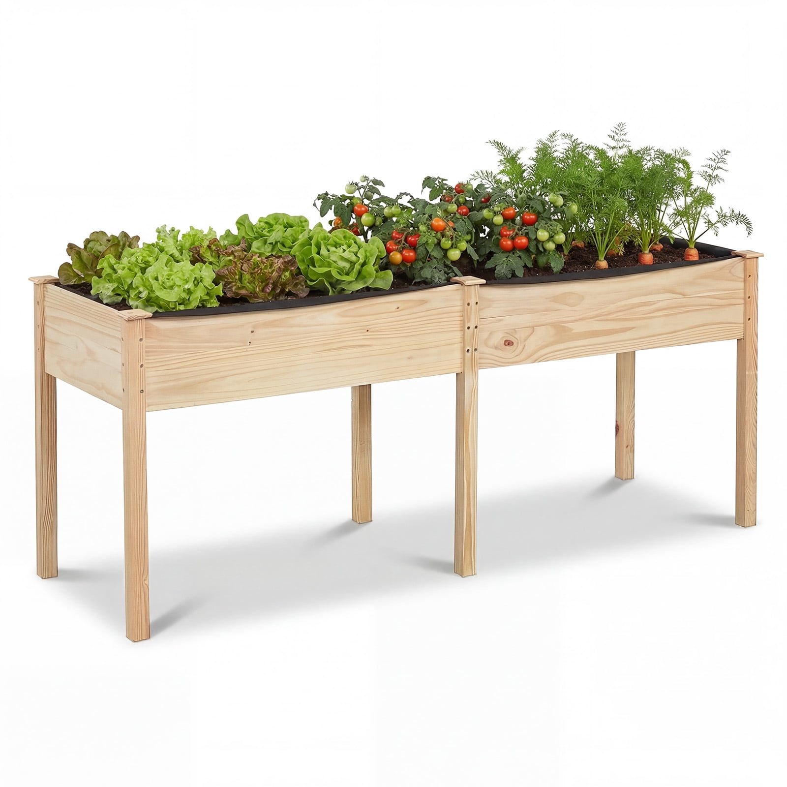Costway Outdoor Raised Garden Bed with Legs 73x23x30in Wood Planter Box with Divider Panel Beige
