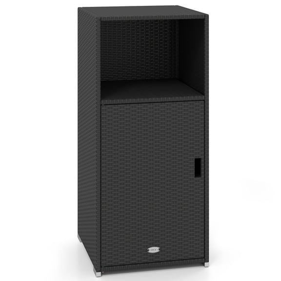 Costway Outdoor Storage Cabinet PE Wicker Buffet Sideboard with Shelf Open & Compartment Black