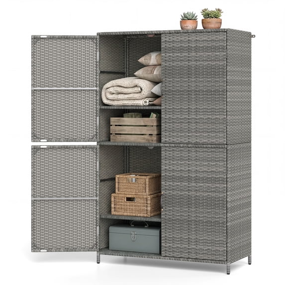 Costway Outdoor Storage Cabinet with Adjustable Shelves & Anti-Toppling Device for Garden Mix Gray