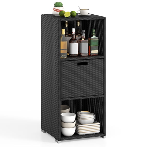 Costway Outdoor Storage Cabinet with Storage Shelves & Removable Drawer for Porch Black