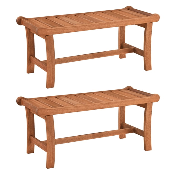 Costway Outdoor Wood Bench Set of 2, Backless Dining Bench with Slatted Seat & Raised Edges