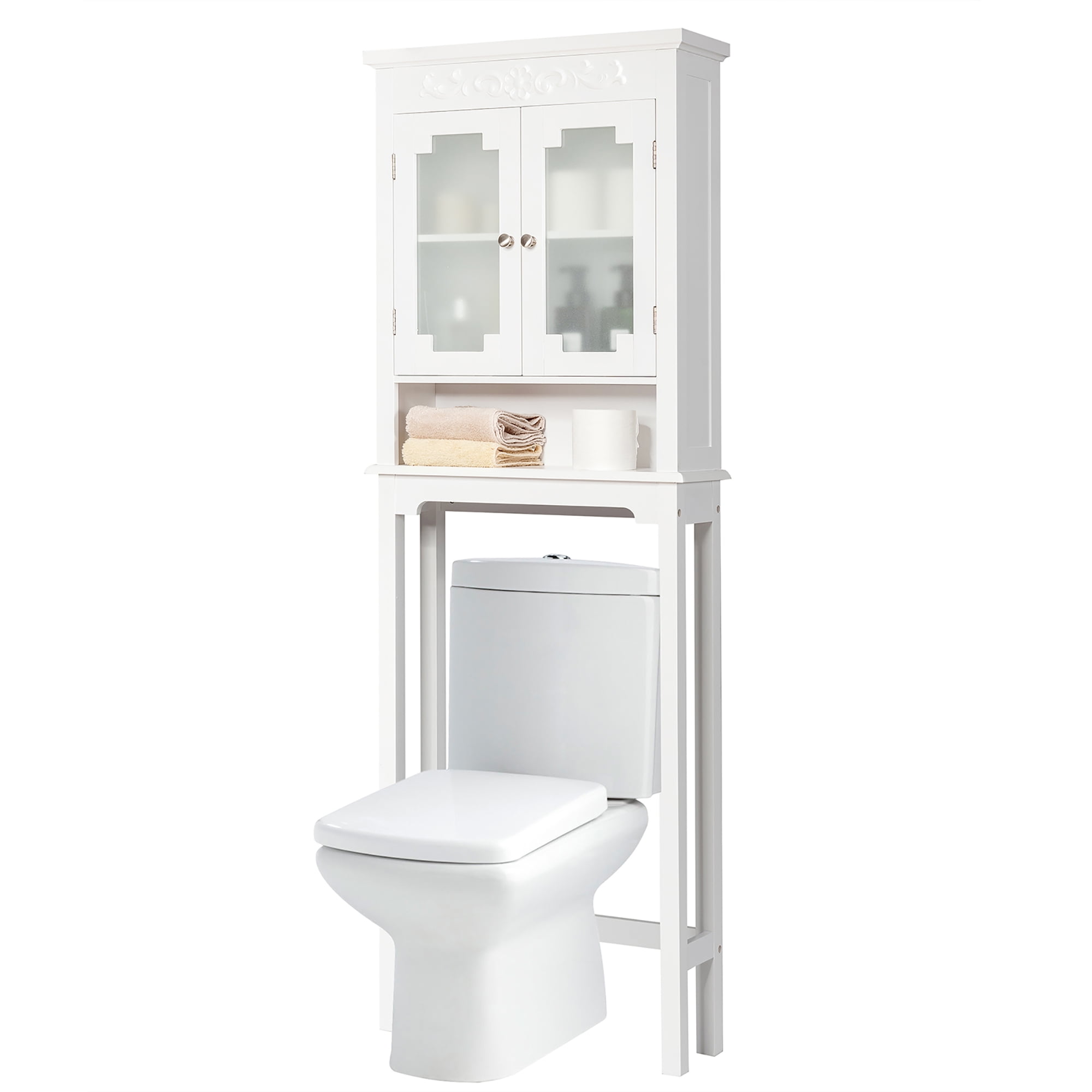 Trevita Freestanding Over The Toilet Bathroom Space Saver Organizer With  Storage Cabinet, Adjustable Shelf & Open Shelf, White Wood, Contemporary –  Pilaster Designs