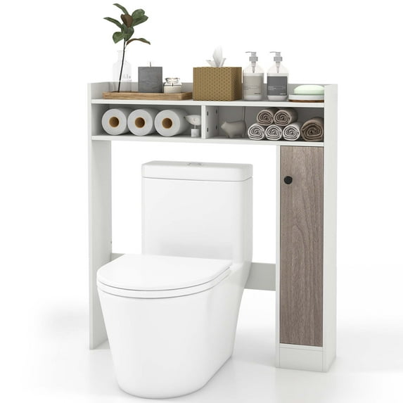 Costway Over the Toilet Bathroom Cabinet Floor Storage Organizer with Adjustable Shelves White
