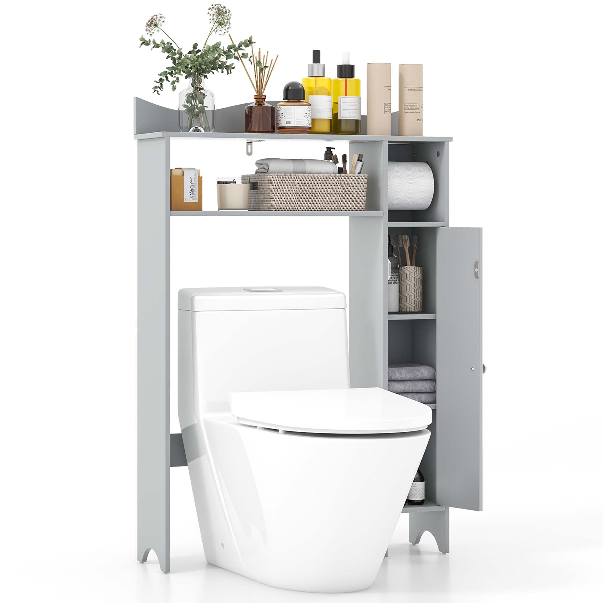 Costway Over the Toilet Storage Cabinet with Toilet Paper Holder Adjustable Shelves Gray