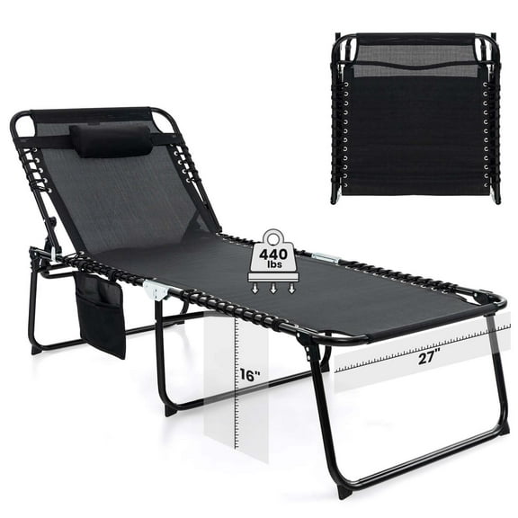 Costway Oversize Folding Chaise Lounge with Adjustable Backrest Detachable Pillow Pocket