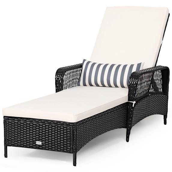 Costway PE Rattan Chaise Lounge Chair with Armrest Recliner Adjustable Pillow Black