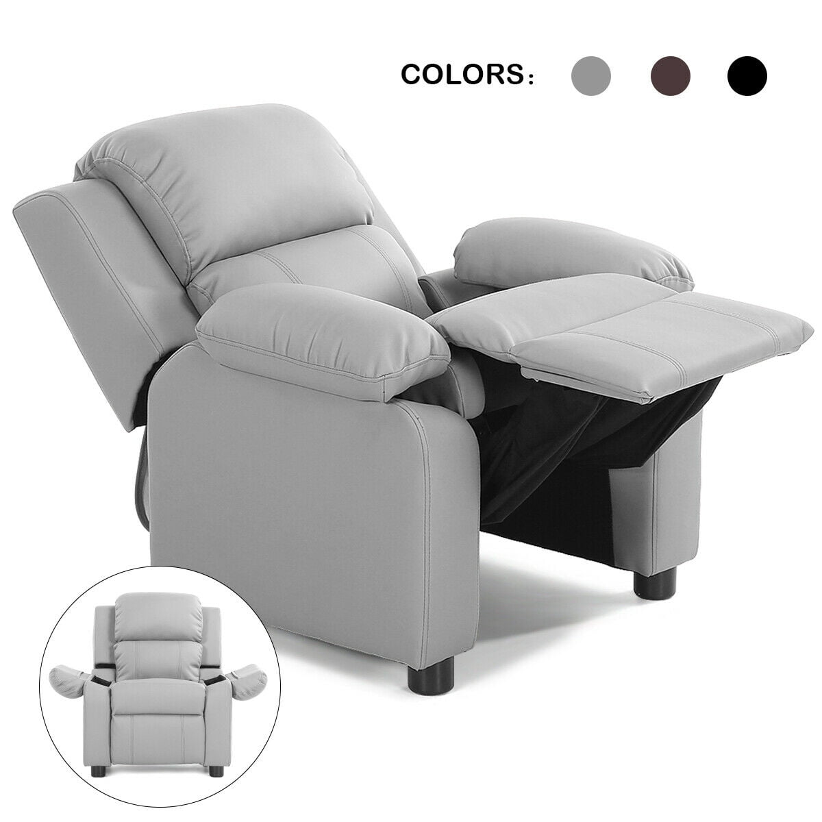 Costway PU Leather Kids Recliner with Armrest & Headrest Lounge Beige