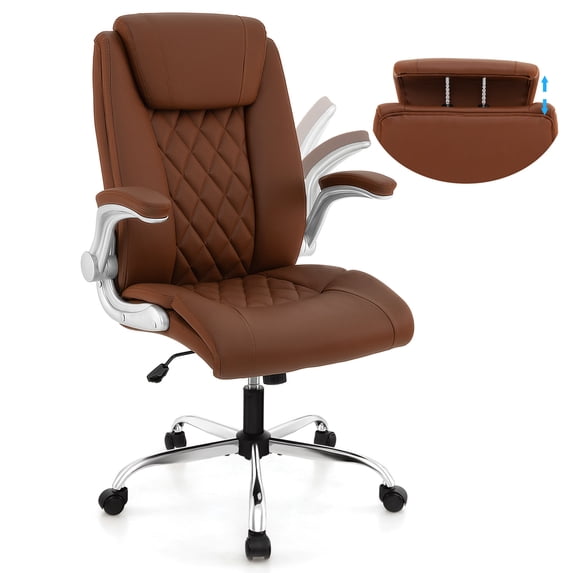 Costway PU Leather Office Chair Height Adjustable Executive Chair with Adjustable Headrest Brown