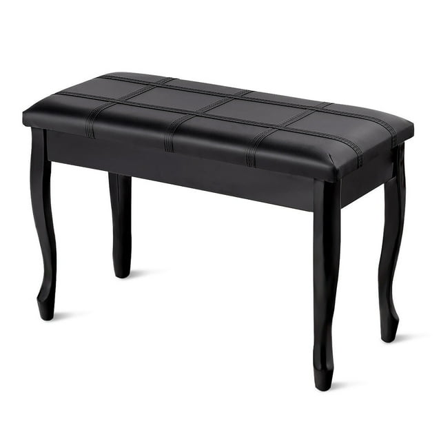 Costway PU Leather Solid Wood Piano Padded Bench with Double Duet Keyboard Seat Storage, Black