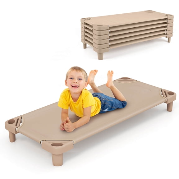 Costway Pack of 6 Kids Stackable Naptime Cot 52" L x 23" W Daycare Rest Mat Coffee