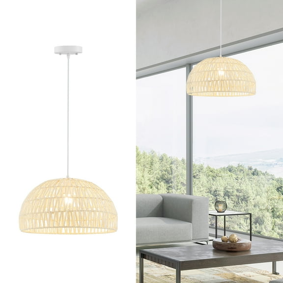 Costway Paper Pendant Light Fixture with Adjustable Hanging Rope Available for E26 Bulbs