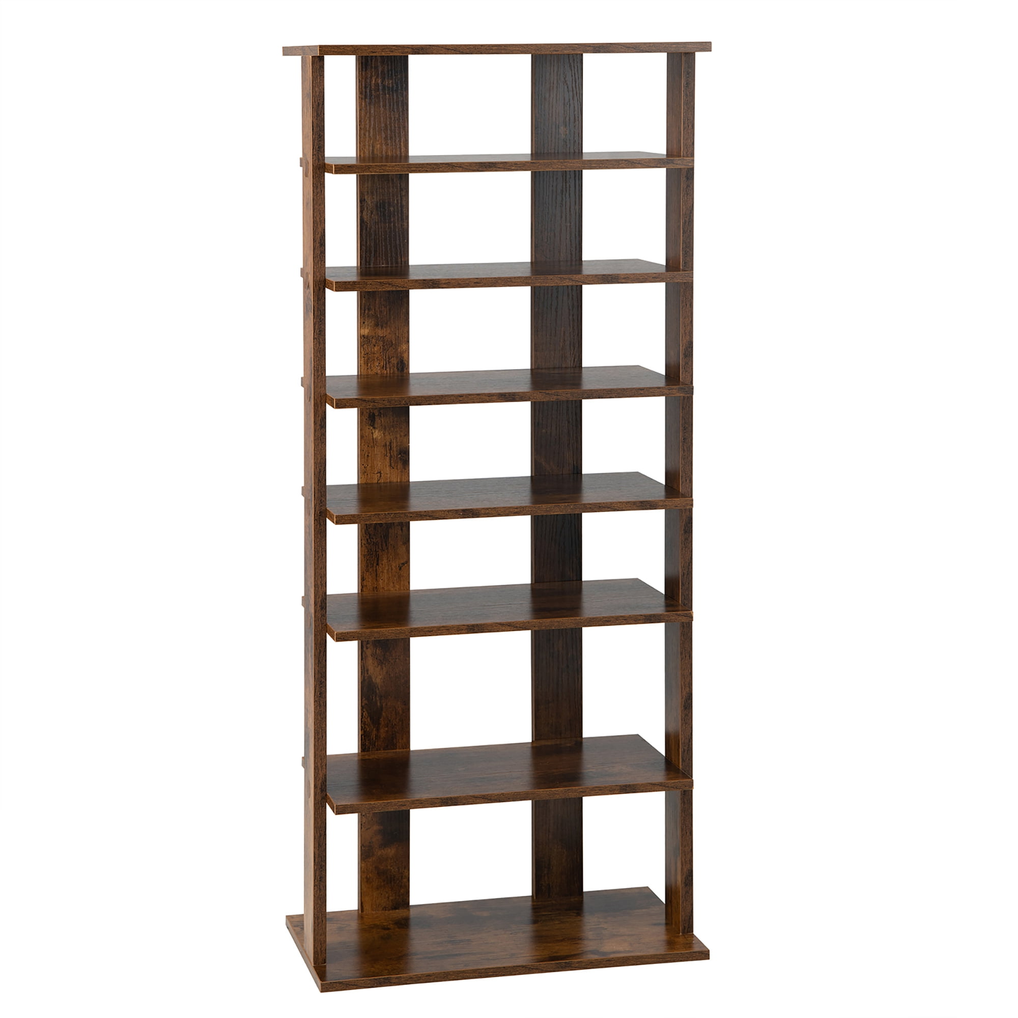 Costway Patented 7-Tier Double Rows Shoe Rack Vertical Wooden Shoe