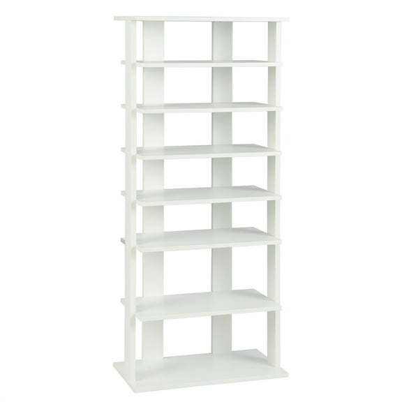 Costway Patented 7-Tier Double Rows Shoe Rack Vertical Wooden Shoe Storage Organizer Rustic White