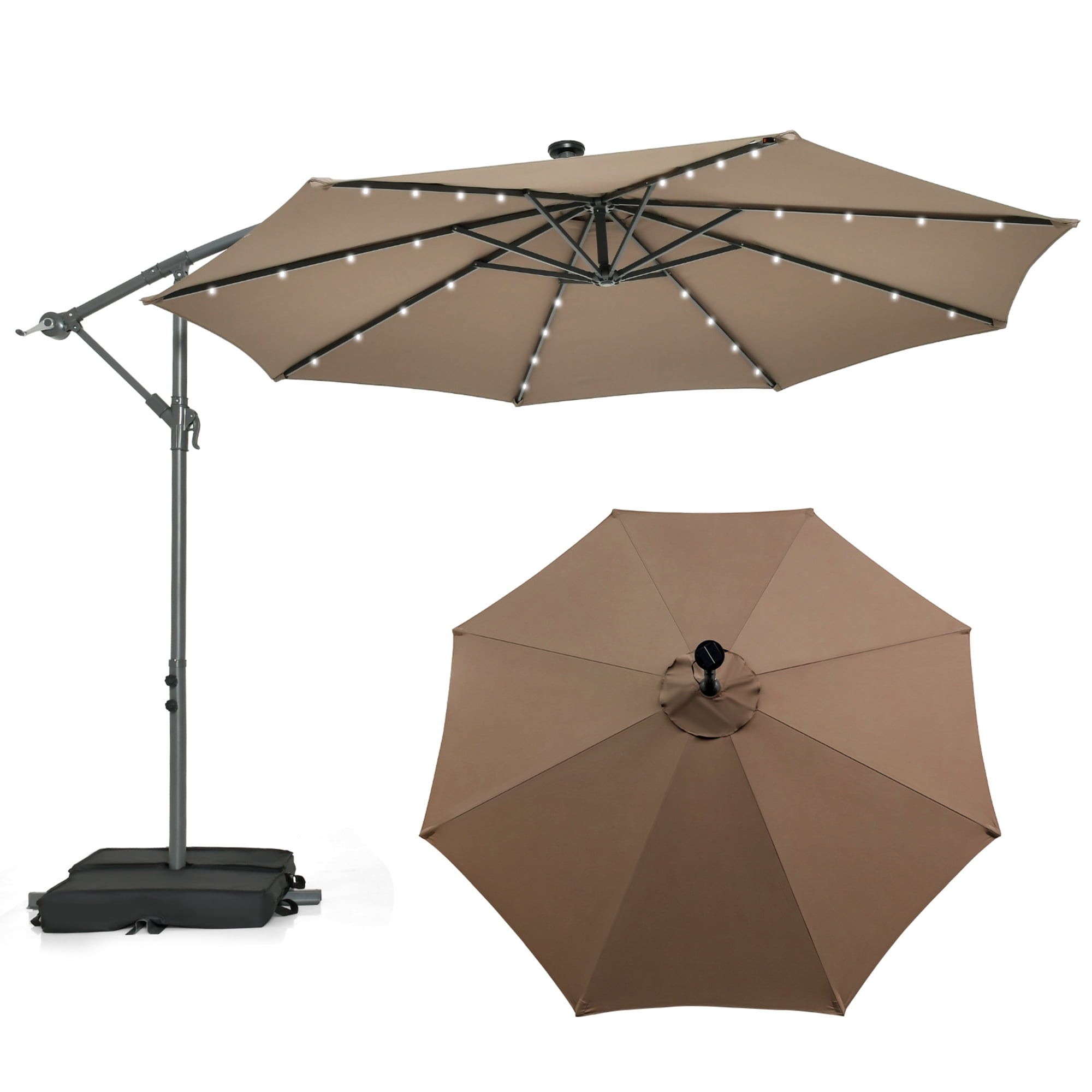 Costway Patio 10FT Hanging Offset Umbrella 32 LED Lights Sand Bag