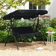 Costway Patio 3 Seats Canopy Porch Swing Glider Hammock Cushioned Steel Frame Outdoor Black