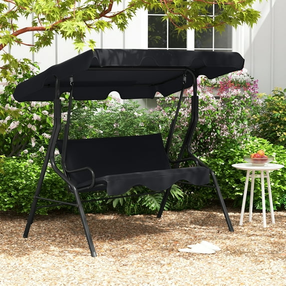 Costway Patio 3 Seats Canopy Porch Swing Glider Hammock Cushioned Steel Frame Outdoor Black