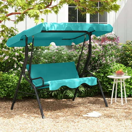 costway KYD3-10N1G3 3 Seats Canopy Patio Swing Glider Hammock Cushioned Backyard in Blue