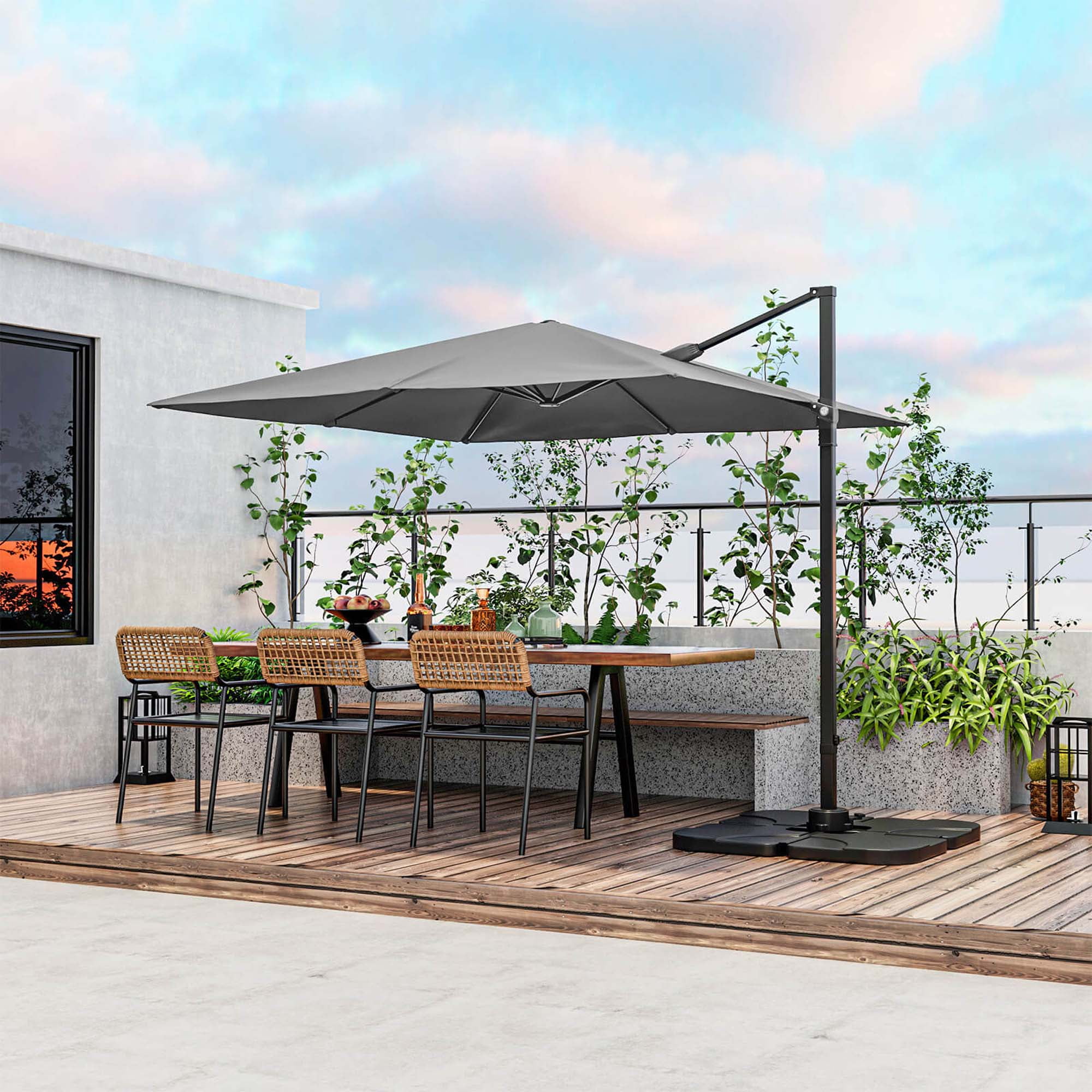 Gray 9.5FT Cantilever Offset Patio Umbrella with Aluminum Pole