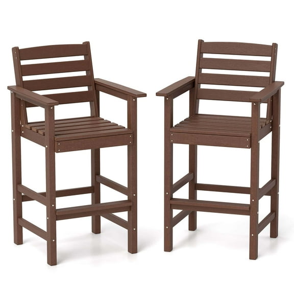 Costway Patio Adirondack Bar Chairs Set of 2 with Wide Armrests & Footrest Backrest Brown