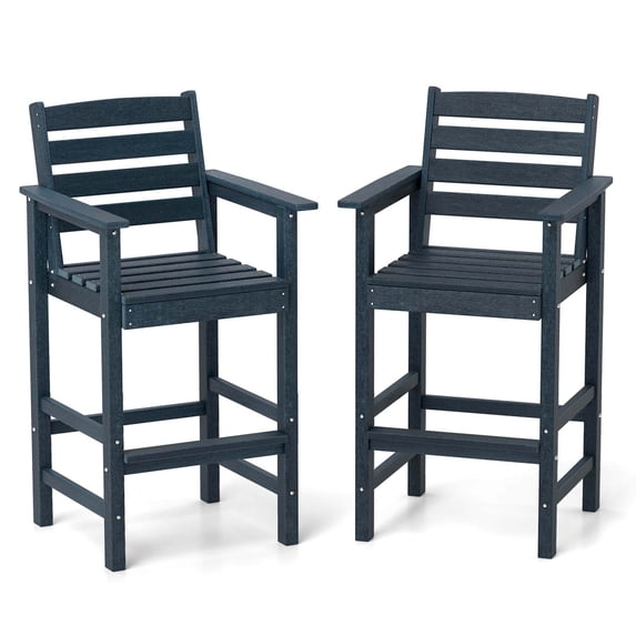 Costway Patio Adirondack Bar Chairs Set of 2 with Wide Armrests & Footrest Backrest Navy