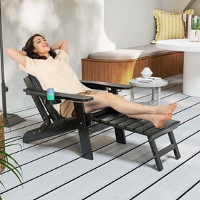 Costway Patio Adirondack Chair All-Weather HIPS Lounge Chair with Retractable Footrest Black
