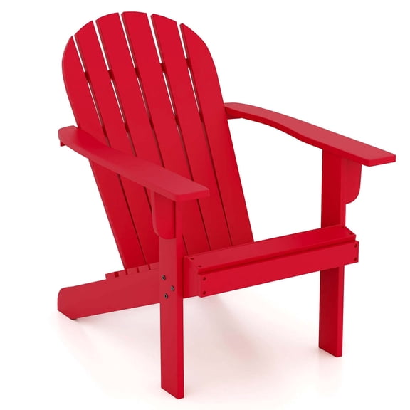 Costway Patio Adirondack Chair with  Inclined Seat High Backrest & Wide Armrests Red