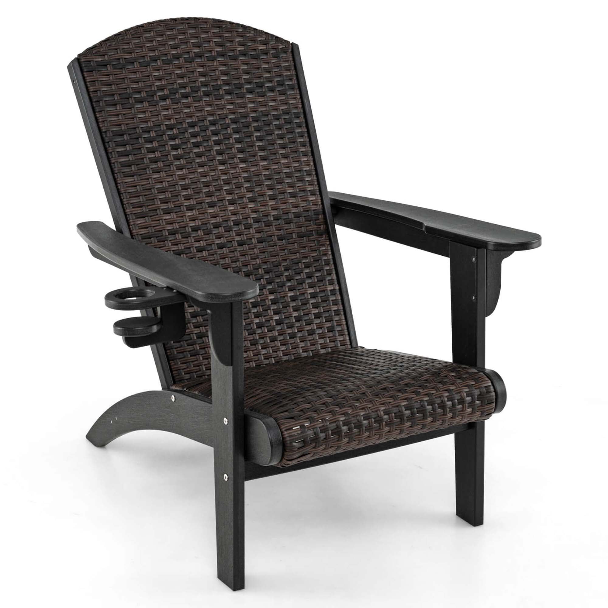 Costway Patio Adirondack Chair with Rattan Padded Seat Wide Armrests ...