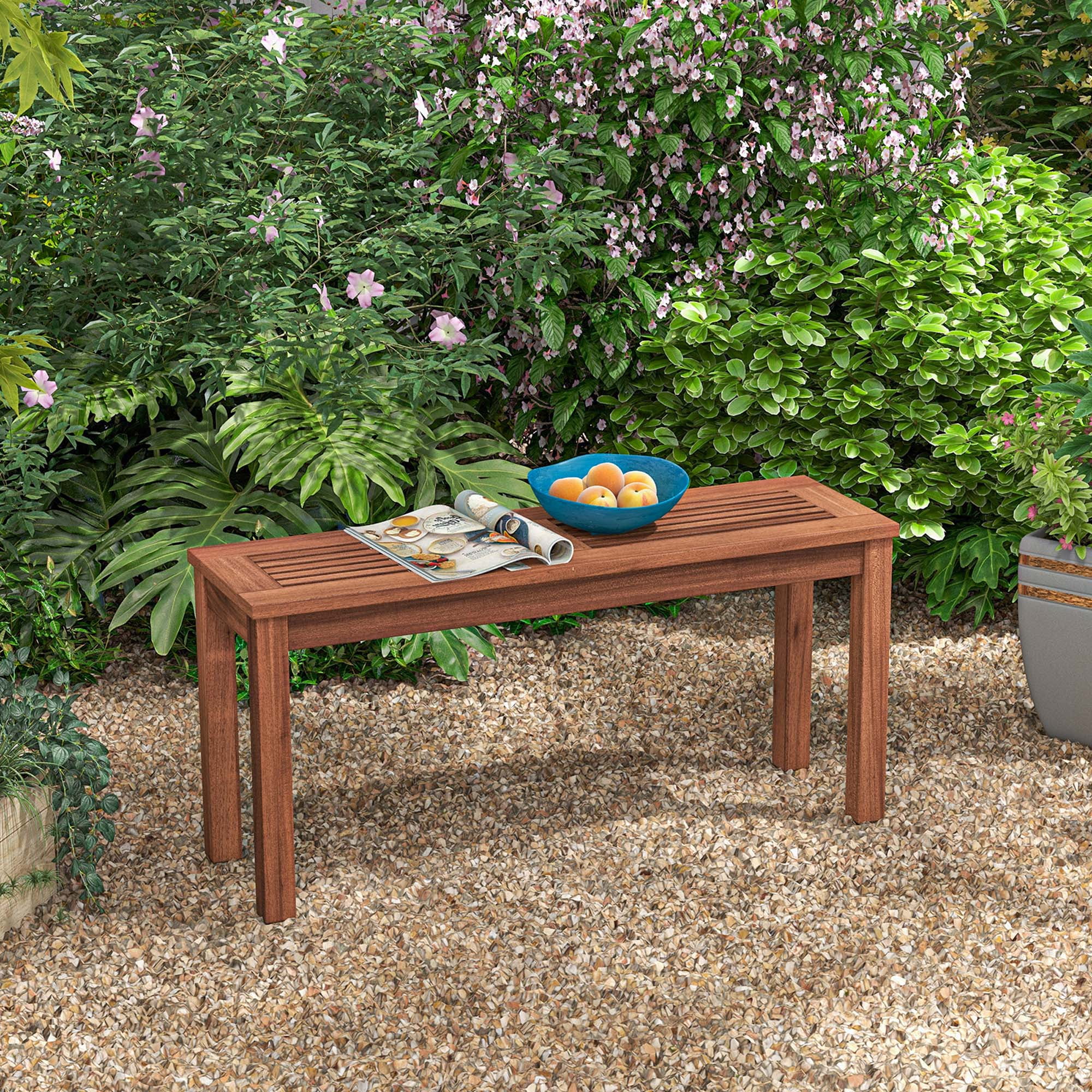 Costway Patio Backless Bench 2Seater Outdoor Dining Bench Solid Wood