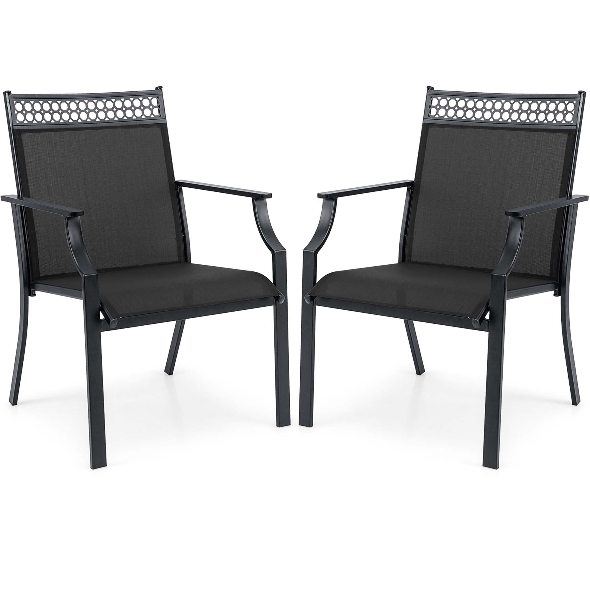 Costway Patio Chairs Set of 2 with All Weather Breathable Fabric High Backrest Black