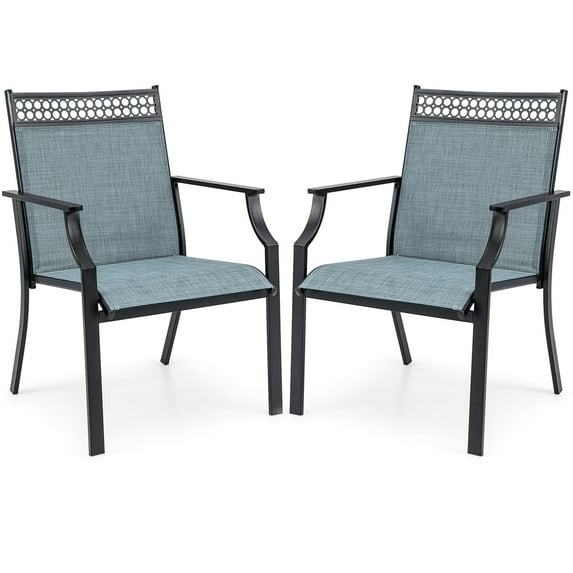 Costway Patio Chairs Set of 2 with All Weather Breathable Fabric High Backrest Blue