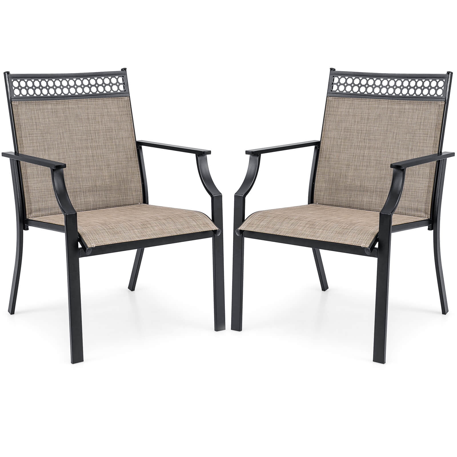 Costway Patio Chairs Set of 2 with All Weather Breathable Fabric High Backrest Coffee