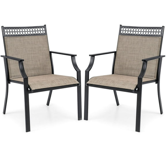Costway Patio Chairs Set of 2 with All Weather Breathable Fabric High Backrest Coffee