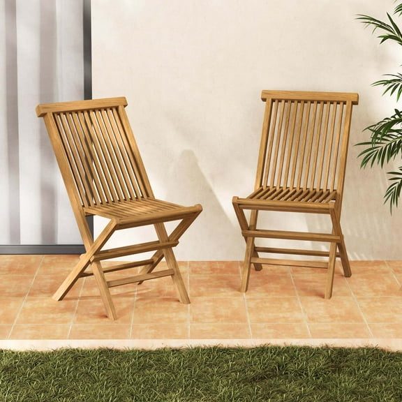 Costway Patio Chairs Set of 2 with Slatted Seat & Backrest No Assembly Needed for Poolside