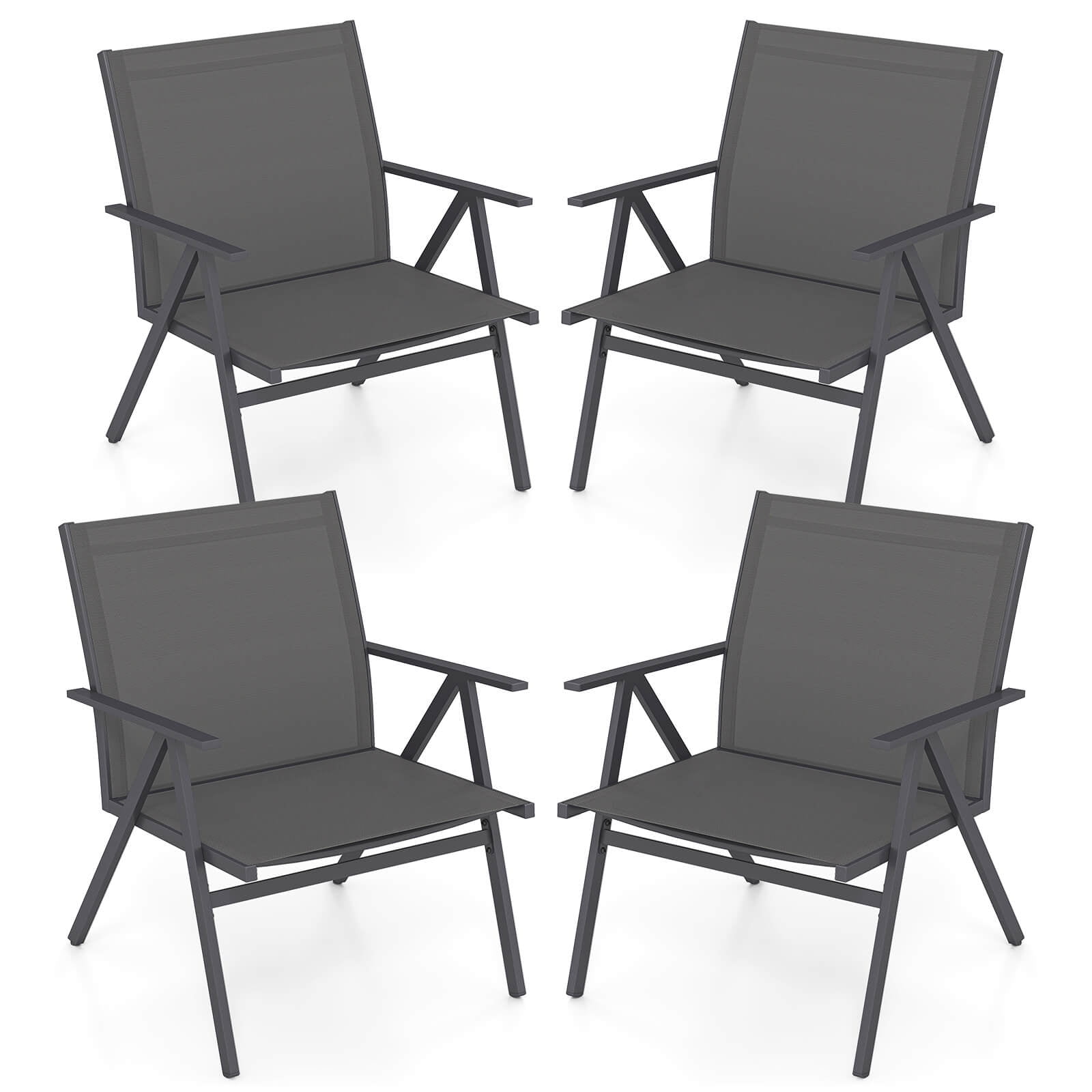 Costway Patio Chairs Set of 4with Breathable Mesh Fabric and Metal Frame 350LBS Capacity
