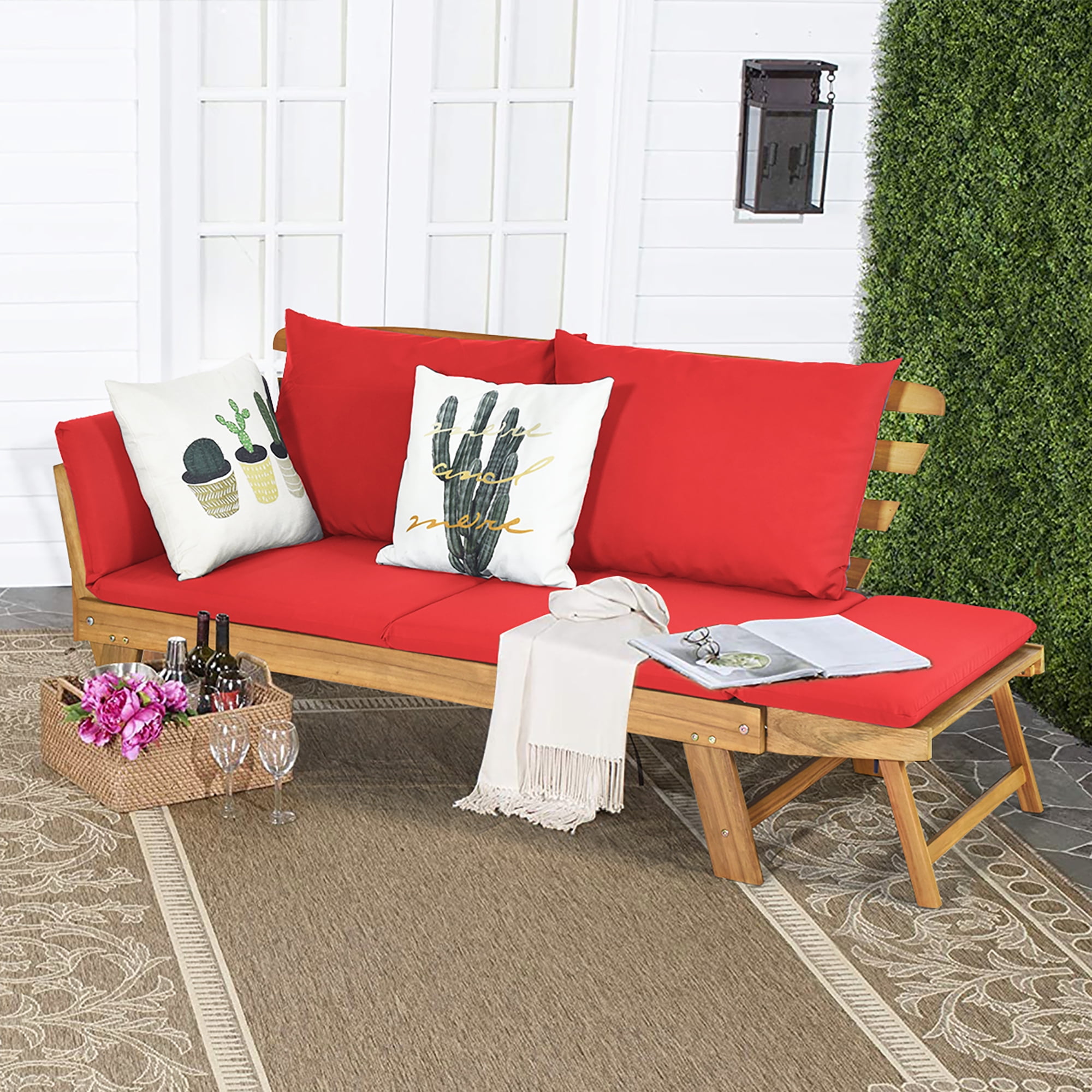 Costway Patio Convertible Sofa Daybed Solid Wood Adjustable