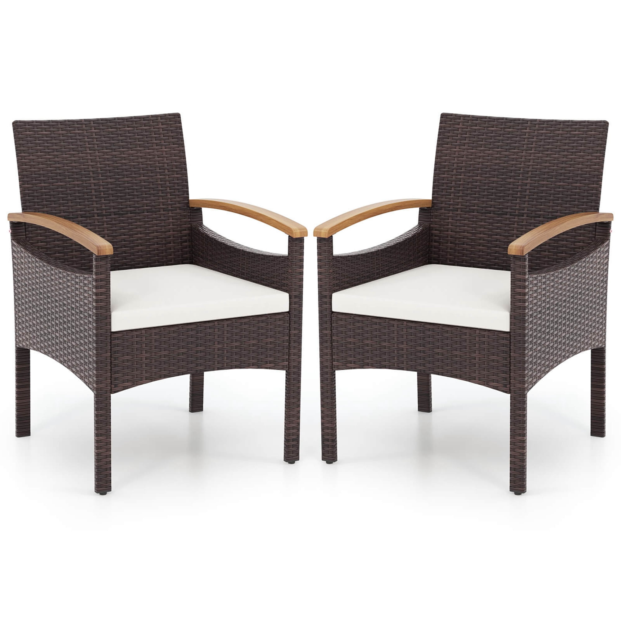 Costway Patio Dining Chairs Set of 2 with Acacia Wood Armrest Heavy Duty Metal Frame