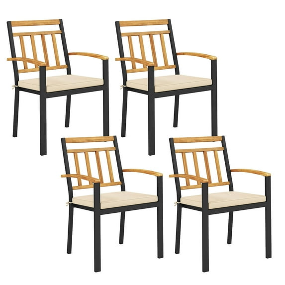 Costway Patio Dining Chairs Set of 4 Metal Outdoor Chairs with Removable Padded Cushions